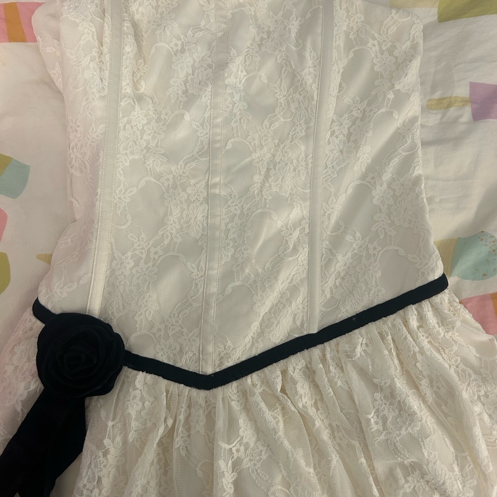 LoveShackFancy Buster Strapless Velvet-Trimmed Mini Dress- size 12 - Picture 2 of 6